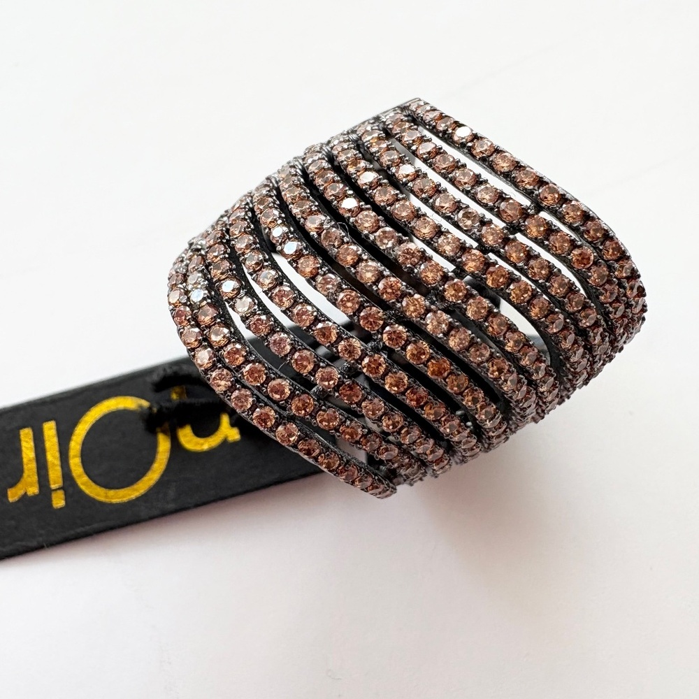 Noir NYC gunmetal spiral crystal ring
